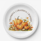 かわいい水色のカボチャ感謝賛美心 ペーパープレート (正面)