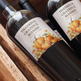 かわいい水色のカボチャ感謝賛美心 ワインラベル