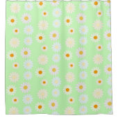 かわいい水色のカラフルデイジーパターングリーン シャワーカーテン (正面)