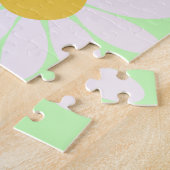 かわいい水色のカラフルデイジーパターングリーン ジグソーパズル (側面)