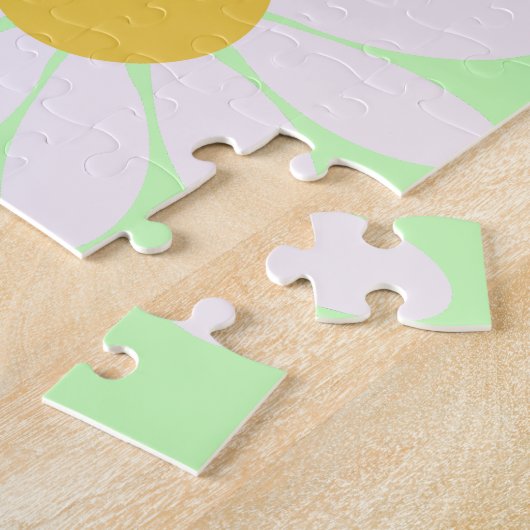 かわいい水色のカラフルデイジーパターングリーン ジグソーパズル (側面)