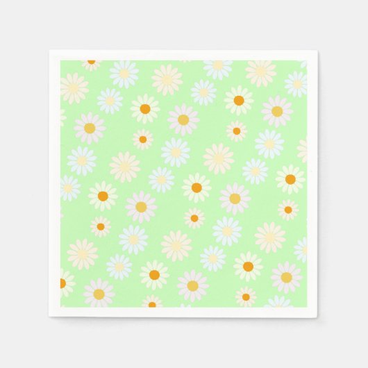 かわいい水色のカラフルデイジーパターングリーン スタンダードカクテルナプキン (正面)