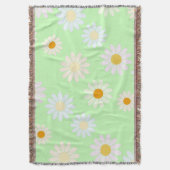 かわいい水色のカラフルデイジーパターングリーン スローブランケット (正面縦)