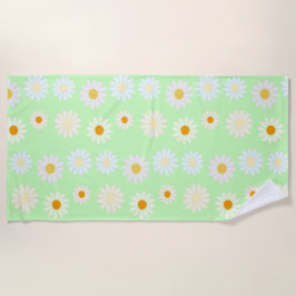かわいい水色のカラフルデイジーパターングリーン ビーチタオル