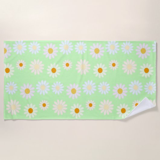 かわいい水色のカラフルデイジーパターングリーン ビーチタオル (正面)