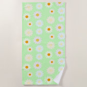 かわいい水色のカラフルデイジーパターングリーン ビーチタオル (正面)