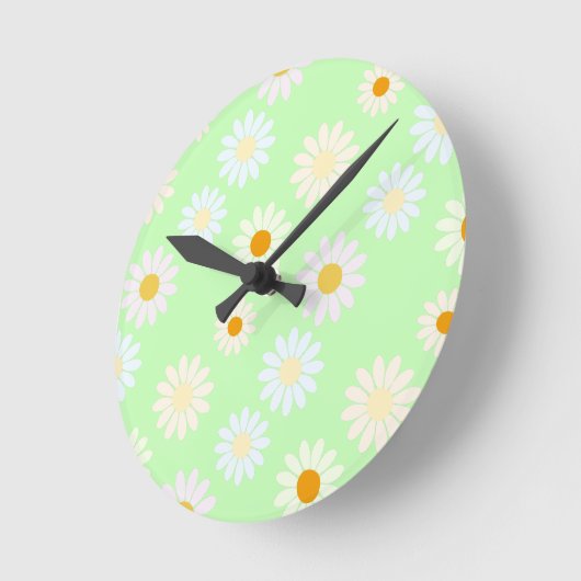 かわいい水色のカラフルデイジーパターングリーン ラウンド壁時計 (傾斜)