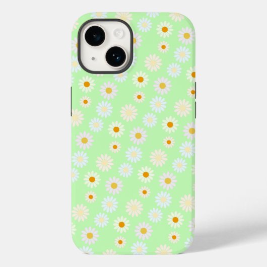 かわいい水色のカラフルデイジーパターングリーン Case-Mate iPhoneケース (裏面)