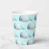 かわいい水色のクジラのパターン 紙コップ (裏面)