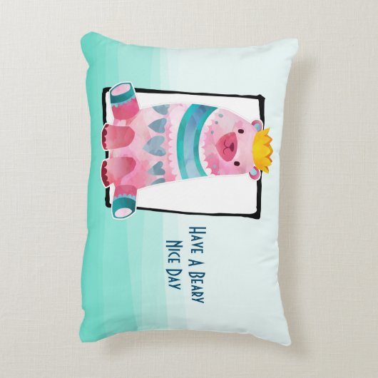 かわいい水色のクマは素敵な日を過ごす アクセントクッション (裏面(縦))