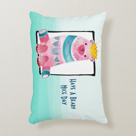 かわいい水色のクマは素敵な日を過ごす アクセントクッション (正面(垂直))
