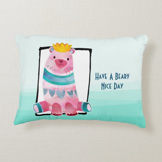 かわいい水色のクマは素敵な日を過ごす アクセントクッション (裏面)