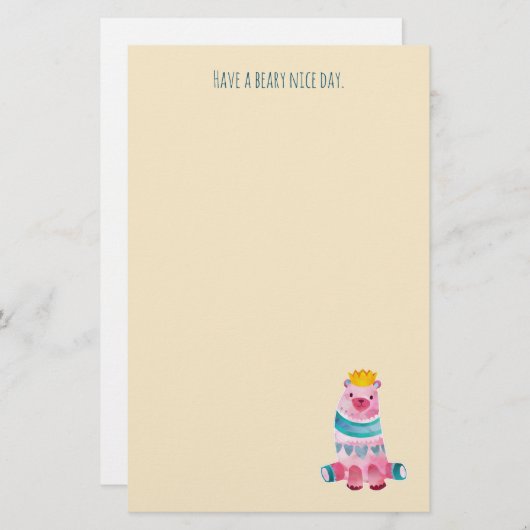 かわいい水色のクマは素敵な日を過ごす 便箋 (正面/裏面)