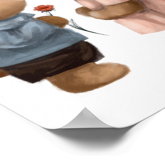 かわいい水色のクマキスをするたち |ベアーウォールプリント ポスター (角)