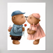 かわいい水色のクマキスをするたち |ベアーウォールプリント ポスター (正面)