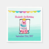 かわいい水色のクマ王冠をかぶった誕生日 スタンダードカクテルナプキン (正面)