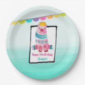 かわいい水色のクマ王冠をかぶった誕生日 ペーパープレート (正面)