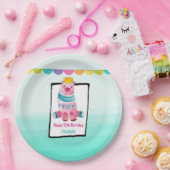 かわいい水色のクマ王冠をかぶった誕生日 ペーパープレート (パーティー)