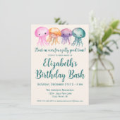 かわいい水色のクラゲザシー誕生日 招待状 (スタンド正面)