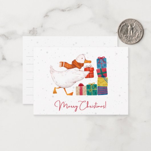 かわいい水色のグース図解入りの、写真付きのクリスマス ノートカード (正面/裏面インサイチュ)