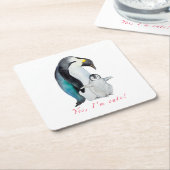 かわいい水色のコウテイペンギン スクエアペーパーコースター (アングル)