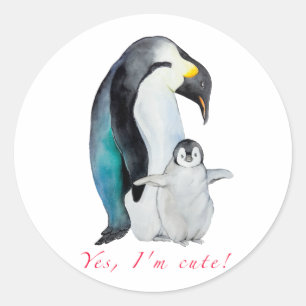 かわいい水色のコウテイペンギン ラウンドシール