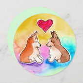 かわいい水色のコーギスラウンドカード (正面/裏面)