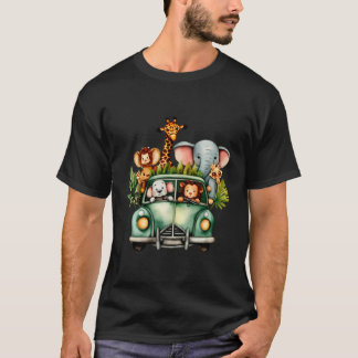 かわいい水色のサファリ動物 Tシャツ