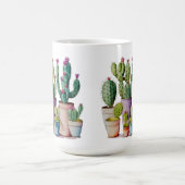 かわいい水色のサボテンはポットの多肉植物 コーヒーマグカップ (中央)