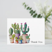 かわいい水色のサボテンはポットの多肉植物 サンキューカード (スタンド正面)