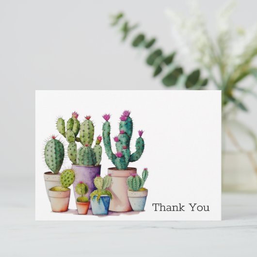 かわいい水色のサボテンはポットの多肉植物 サンキューカード (スタンド正面)