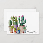 かわいい水色のサボテンはポットの多肉植物 サンキューカード (正面/裏面)