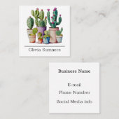 かわいい水色のサボテンはポットの多肉植物 スクエア名刺 (正面/裏面)