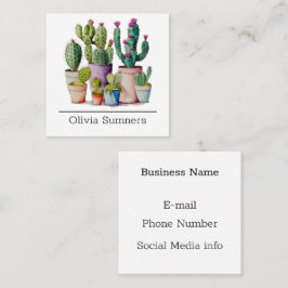 かわいい水色のサボテンはポットの多肉植物 スクエア名刺