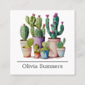かわいい水色のサボテンはポットの多肉植物 スクエア名刺 (正面)