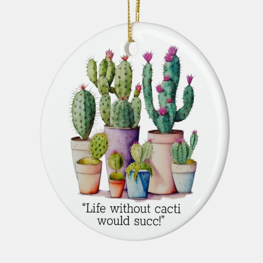 かわいい水色のサボテンはポットの多肉植物 セラミックオーナメント (左)