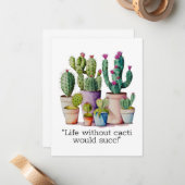 かわいい水色のサボテンはポットの多肉植物 ノートカード (正面/裏面インサイチュ)