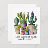 かわいい水色のサボテンはポットの多肉植物 ノートカード (正面/裏面)