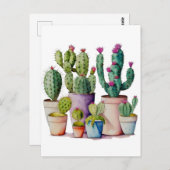 かわいい水色のサボテンはポットの多肉植物 ポストカード (正面/裏面)