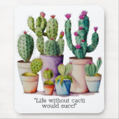 かわいい水色のサボテンはポットの多肉植物 マウスパッド (正面)