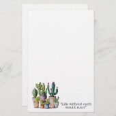 かわいい水色のサボテンはポットの多肉植物 便箋 (正面/裏面)