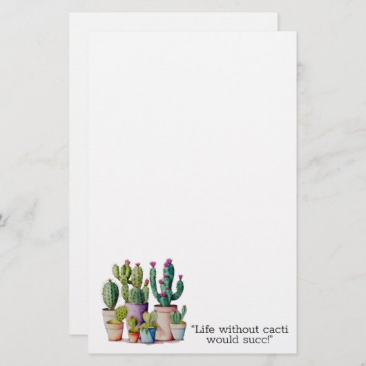 かわいい水色のサボテンはポットの多肉植物 便箋 (正面/裏面)