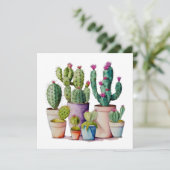 かわいい水色のサボテンはポットの多肉植物 招待状 (スタンド正面)
