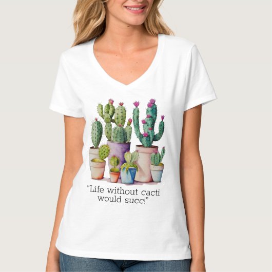 かわいい水色のサボテンはポットの多肉植物 Tシャツ (正面)