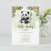 かわいい水色のジャングルベビーパンダ熱帯花 招待状 (スタンド正面)