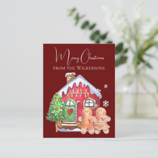 かわいい水色のジンジャーブレッドの人々がブルゴーニュ シーズンポストカード (スタンド正面)