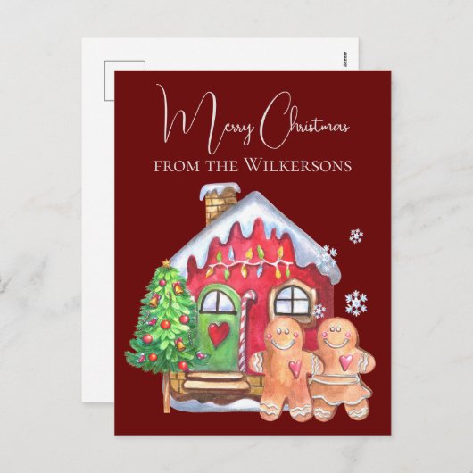 かわいい水色のジンジャーブレッドの人々がブルゴーニュ シーズンポストカード (正面/裏面)