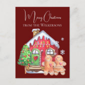 かわいい水色のジンジャーブレッドの人々がブルゴーニュ シーズンポストカード (正面)