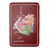 かわいい水色のジンジャーブレッドの人々がブルゴーニュ バスマット (正面縦)