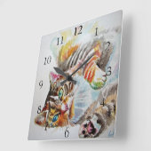 かわいい水色のデコ絵画ア|過去記事 スクエア壁時計 (傾斜)